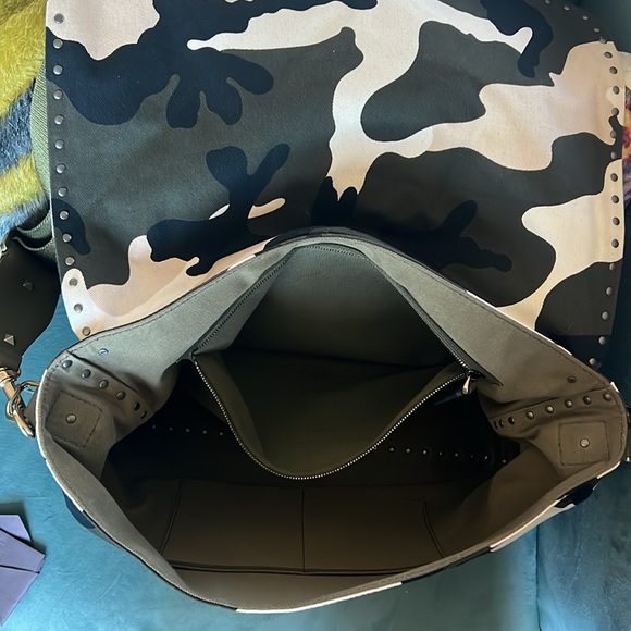 Valentino Garavani- Men’s Rockstud Messenger Bag; Camo Canvas; Large: Army White - Picture 9 of 13